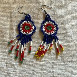 Vintage Red, white & blue beaded boho fringe earrings